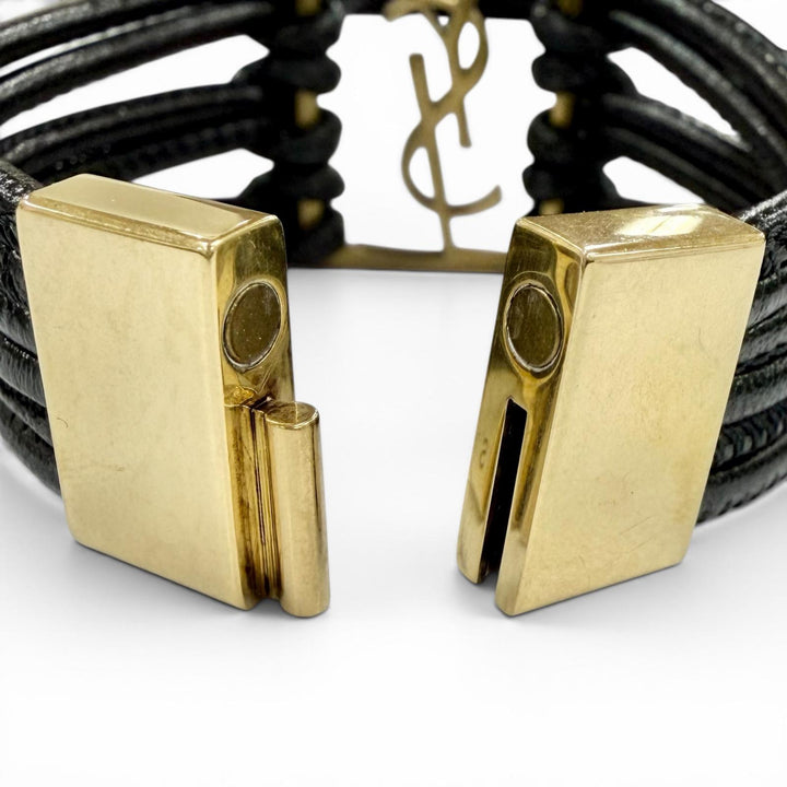 Great SAINT LAURENT bracelet The Babylon Code YSL logo black leather Women S
