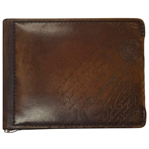 Very Good BERLUTI Money clip Figure Flap Compact Wallet Scrit Calligraphy