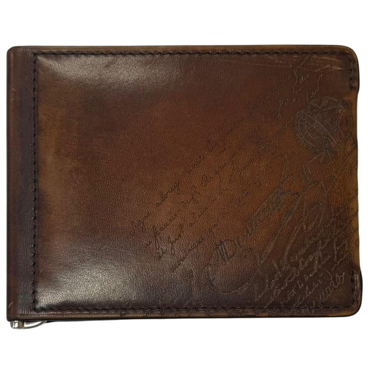 Very Good BERLUTI Money clip Figure Flap Compact Wallet Scrit Calligraphy