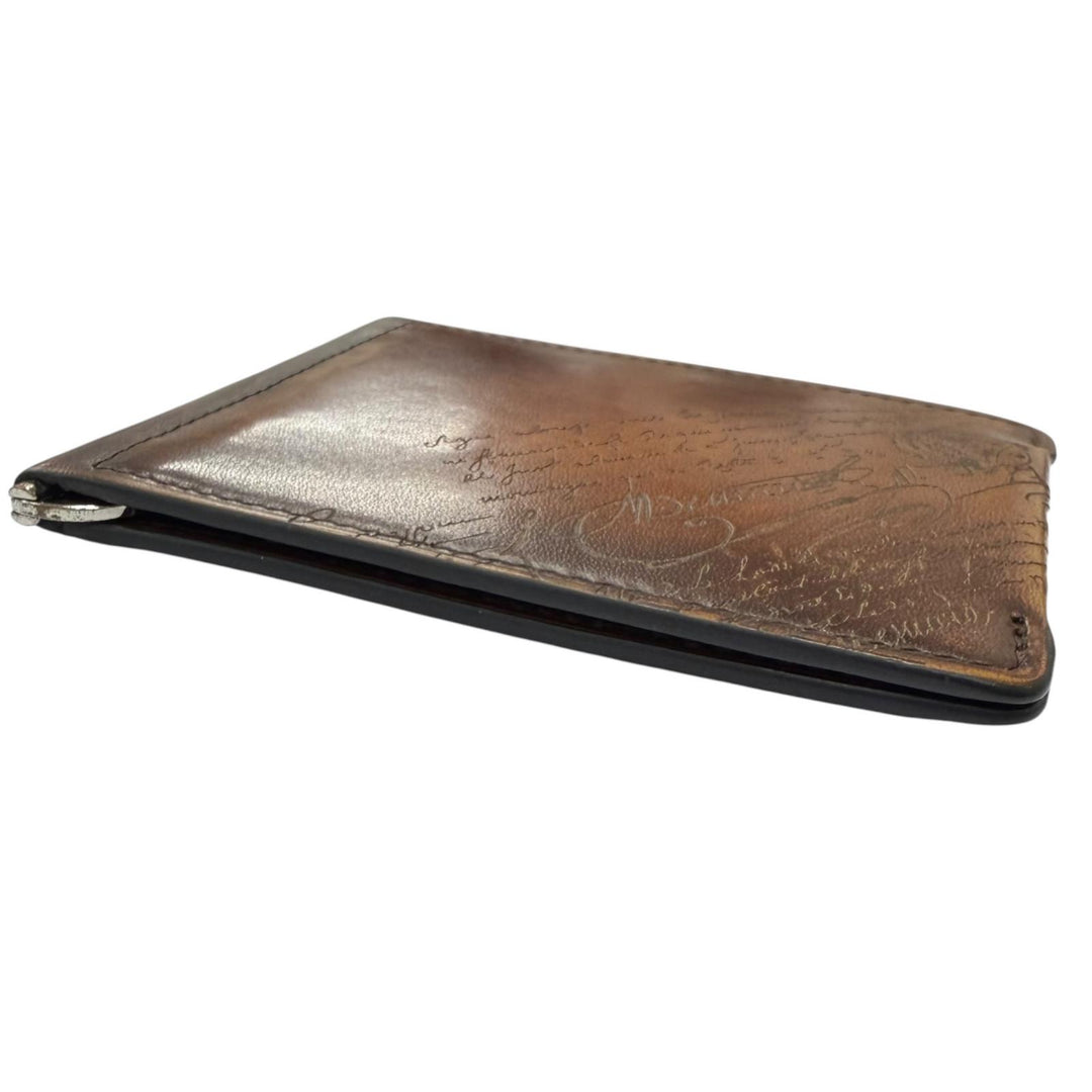 Very Good BERLUTI Money clip Figure Flap Compact Wallet Scrit Calligraphy