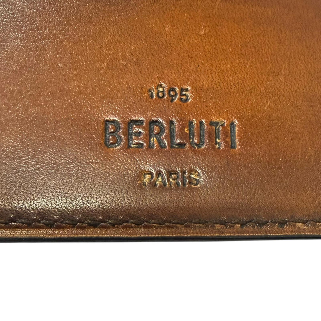 Very Good BERLUTI Money clip Figure Flap Compact Wallet Scrit Calligraphy