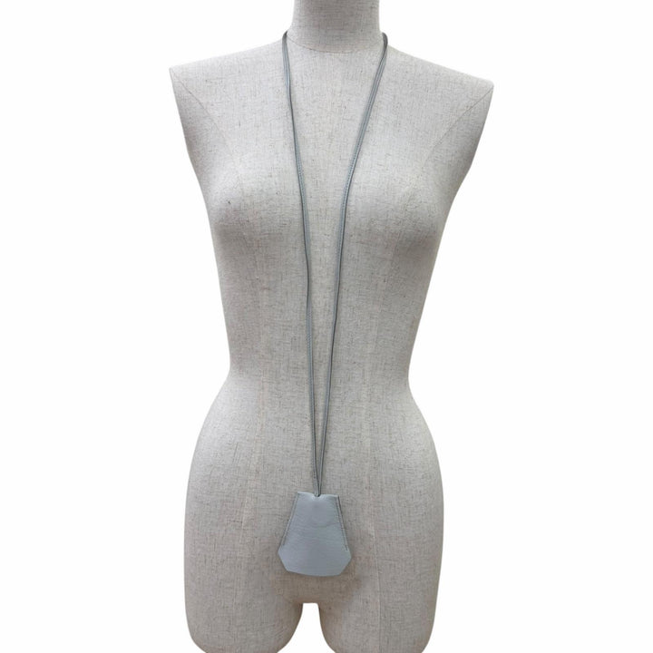 Great HERMES Necklace Clochette charm Light blue leather Women