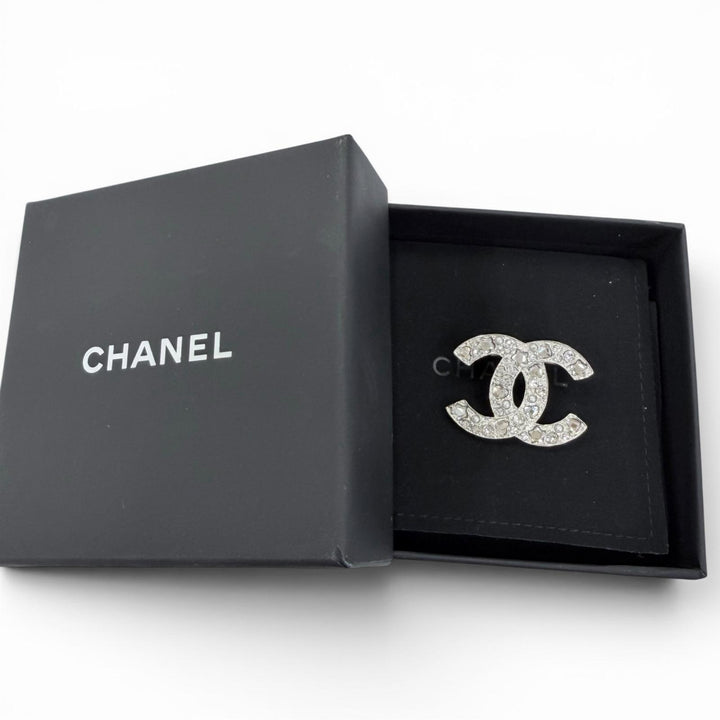 Excellent CHANEL Brooch COCO Mark Star Heart F Pearl Rhinestone Silver B25P
