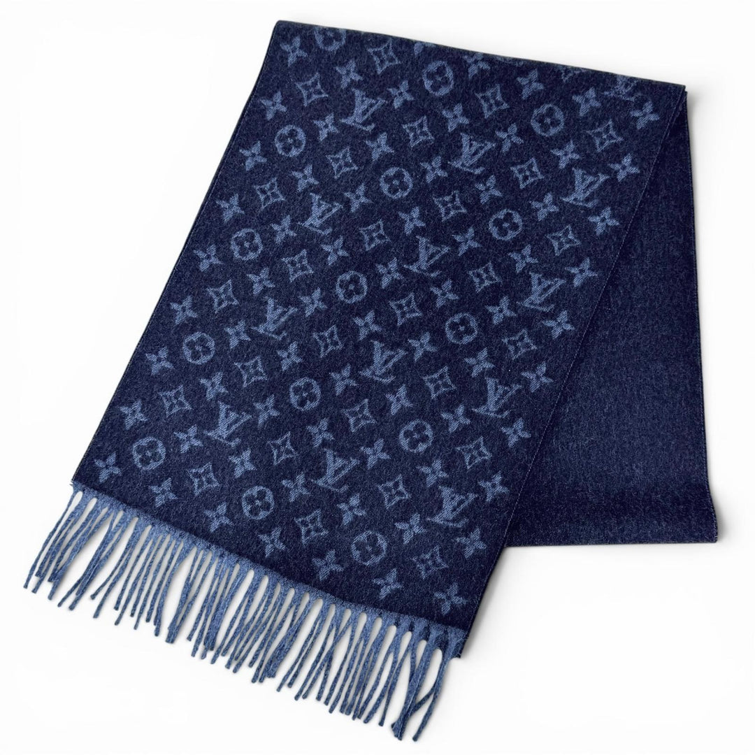 Excellent LOUIS VUITTON Escharp monogram gradient fringe Navy cashmere M70257