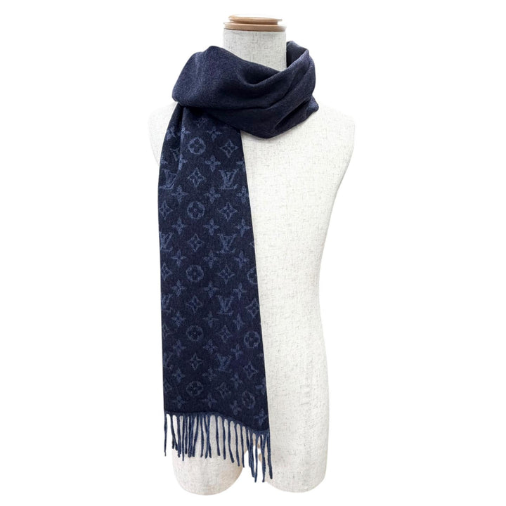 Excellent LOUIS VUITTON Escharp monogram gradient fringe Navy cashmere M70257