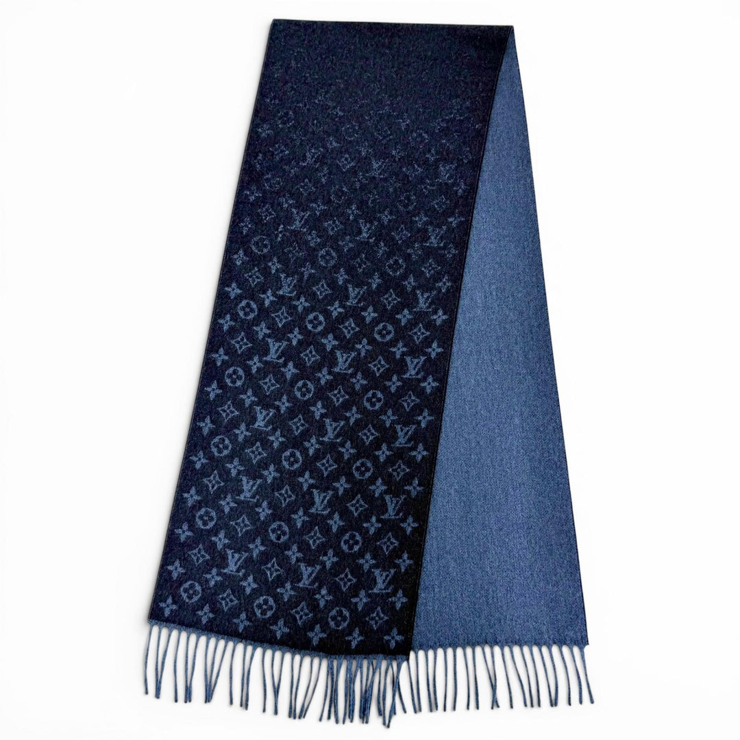 Excellent LOUIS VUITTON Escharp monogram gradient fringe Navy cashmere M70257