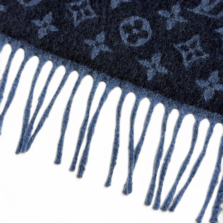 Excellent LOUIS VUITTON Escharp monogram gradient fringe Navy cashmere M70257