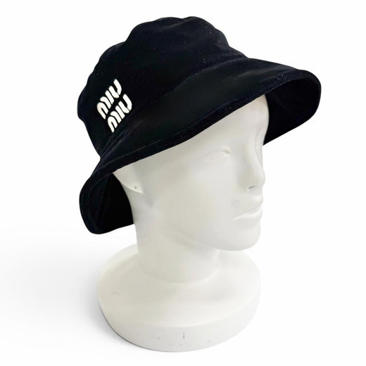 Great MIUMIU hat Logo embroidered velour bucket hat black cotton M 5HC196