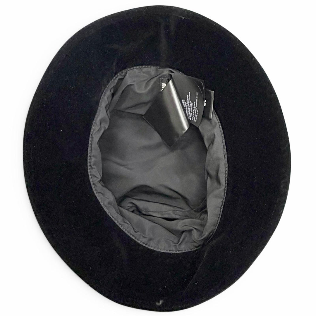 Great MIUMIU hat Logo embroidered velour bucket hat black cotton M 5HC196