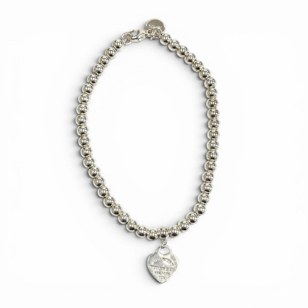 Excellent TIFFANY&Co. bracelet Mini Heart Tag Bead Bracelet Silver AG925