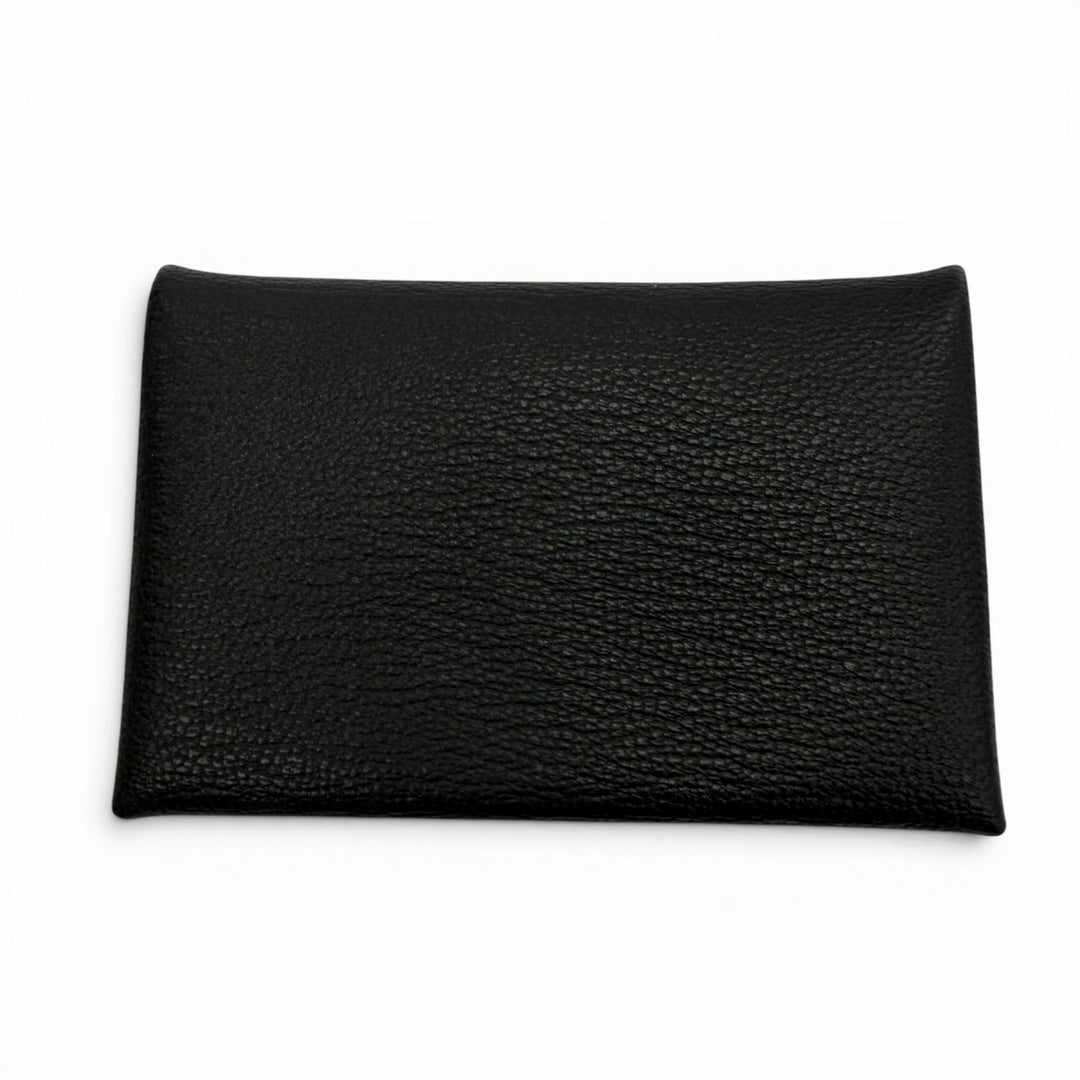 Excellent HERMES Card Case Calvi Coin case black Shoble misol mens