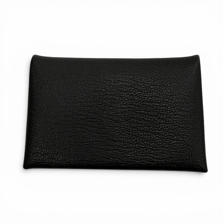 Excellent HERMES Card Case Calvi Coin case black Shoble misol mens