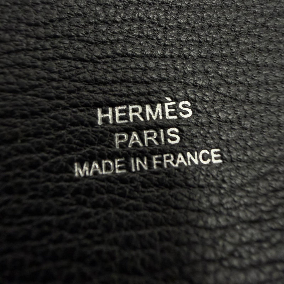 Excellent HERMES Card Case Calvi Coin case black Shoble misol mens