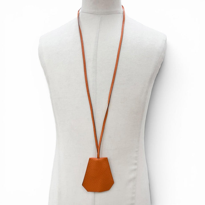 Great HERMES Necklace Margiela-era Clochette Orange leather mens