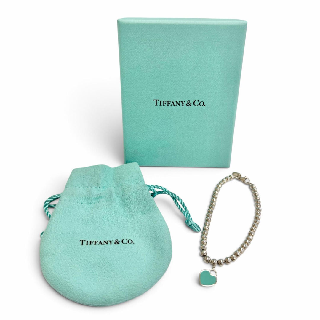 Great TIFFANY&Co. bracelet Mini Heart Tag Bead Bracelet Silver AG925 Women