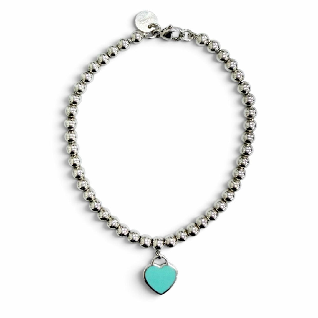 Great TIFFANY&Co. bracelet Mini Heart Tag Bead Bracelet Silver AG925 Women