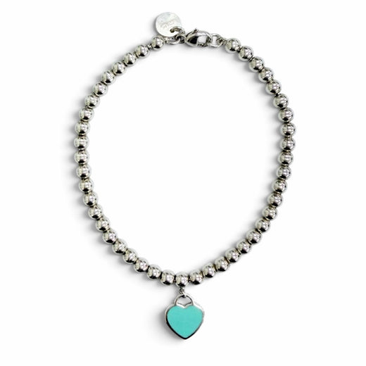 Great TIFFANY&Co. bracelet Mini Heart Tag Bead Bracelet Silver AG925 Women