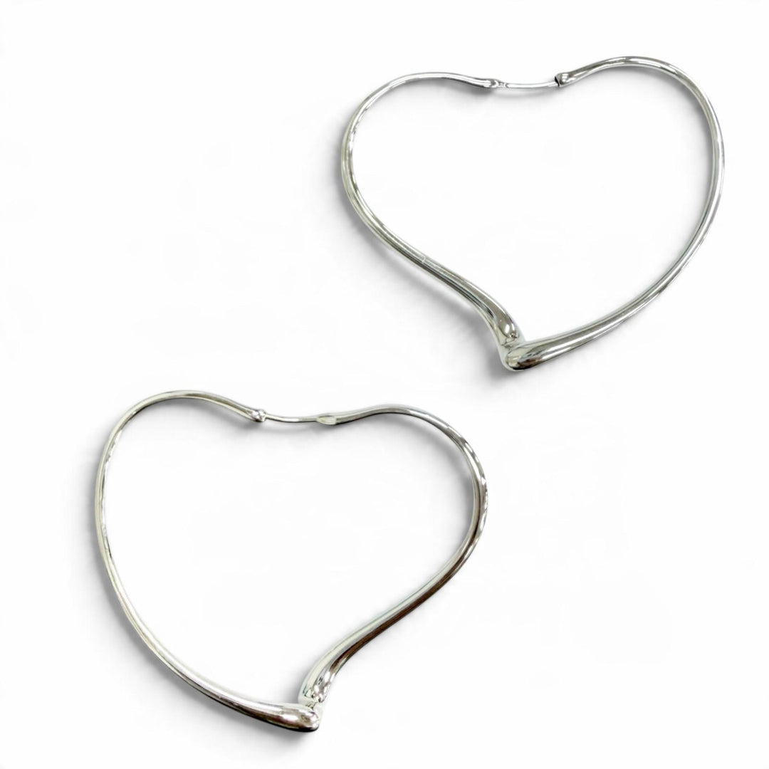 Excellent TIFFANY&Co. Pierce Open Heart Hoop Pierce, Medium Silver AG925 Women