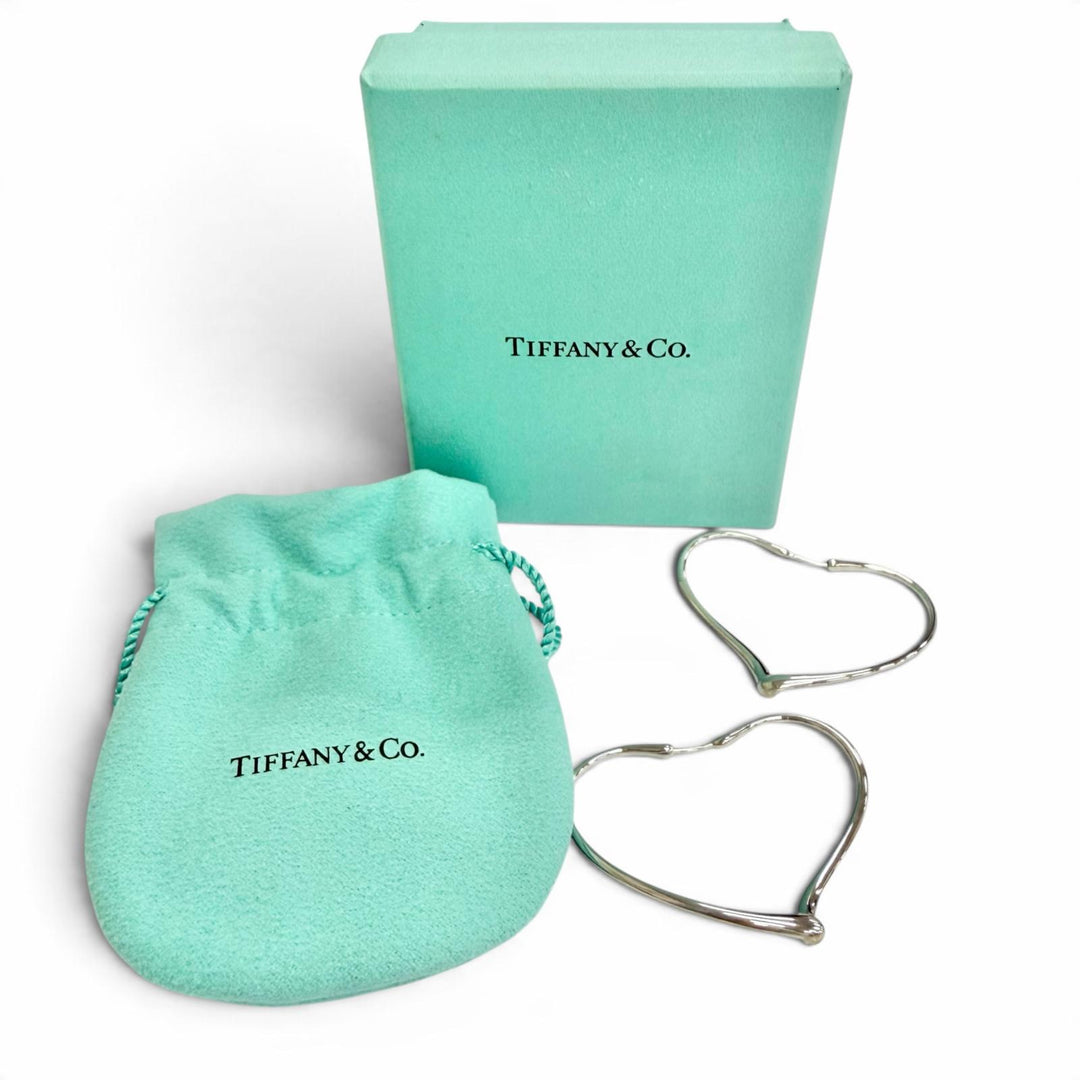 Excellent TIFFANY&Co. Pierce Open Heart Hoop Pierce, Medium Silver AG925 Women