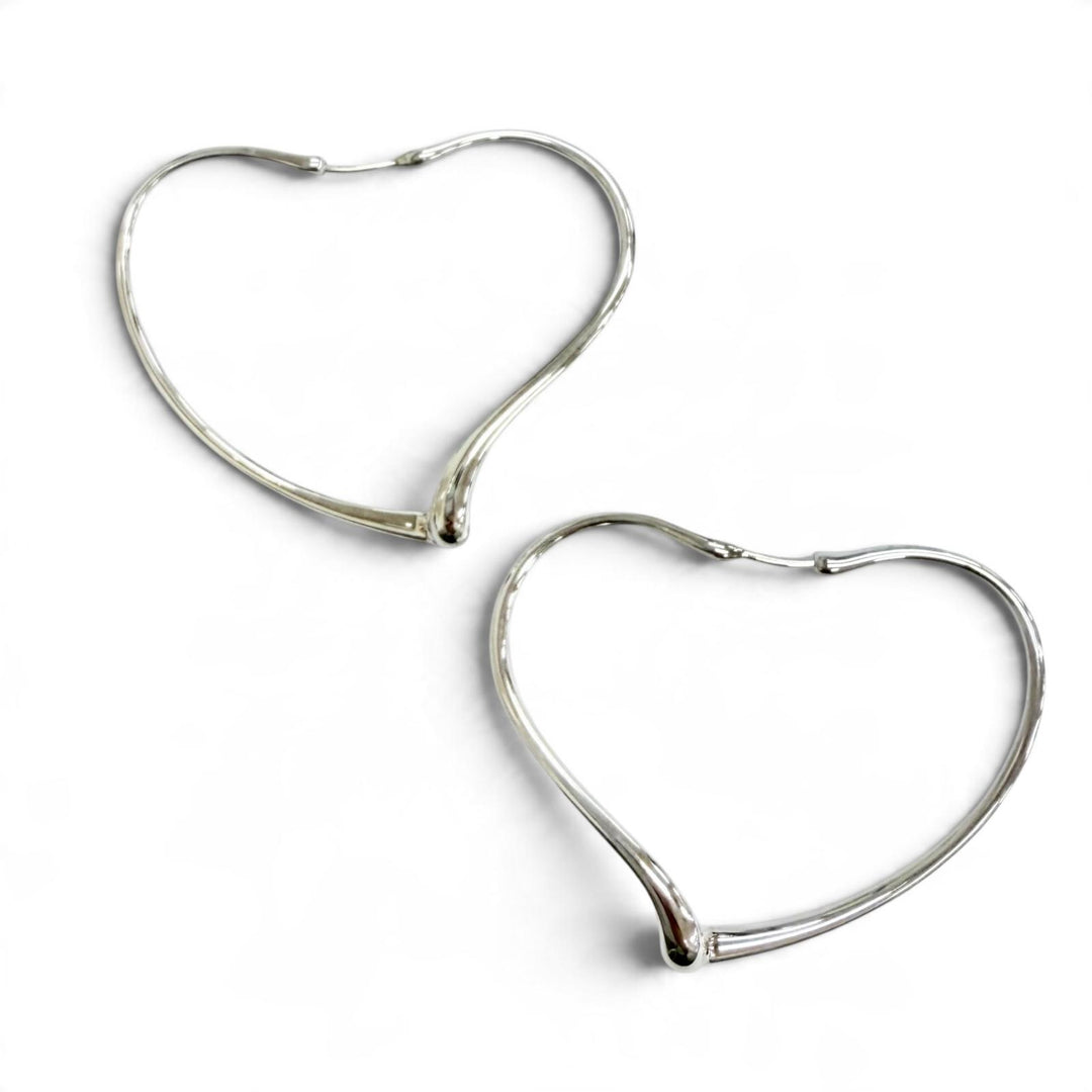 Excellent TIFFANY&Co. Pierce Open Heart Hoop Pierce, Medium Silver AG925 Women