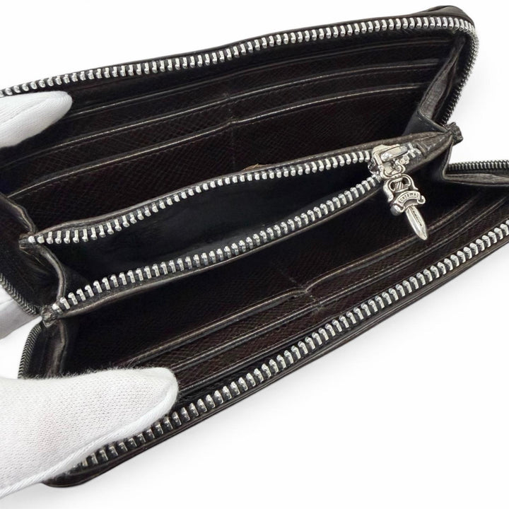 Very Good CHROME HEARTS Purse REC F ZIP Filigree Plus Dagger Zip Long Wallet