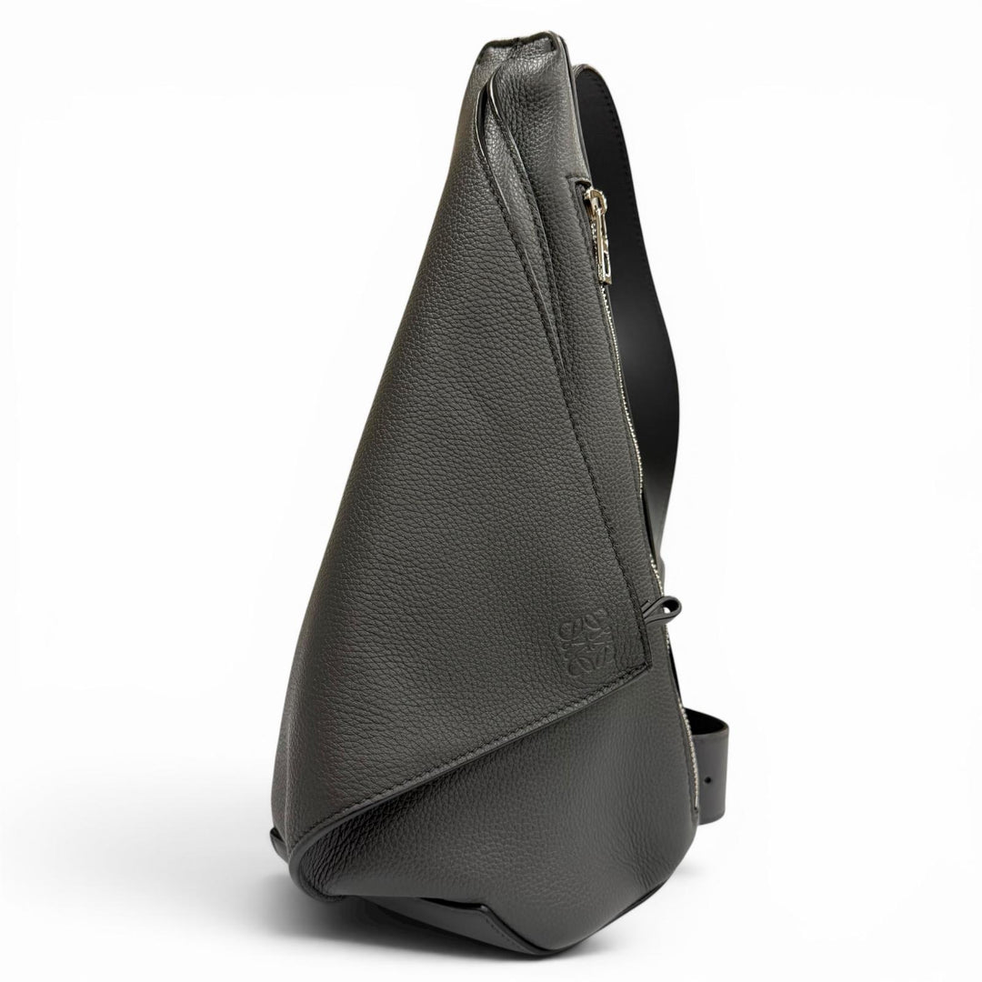 Excellent LOEWE Sling bag Anton Sling Cross Anagram logo gray leather B511A09X12