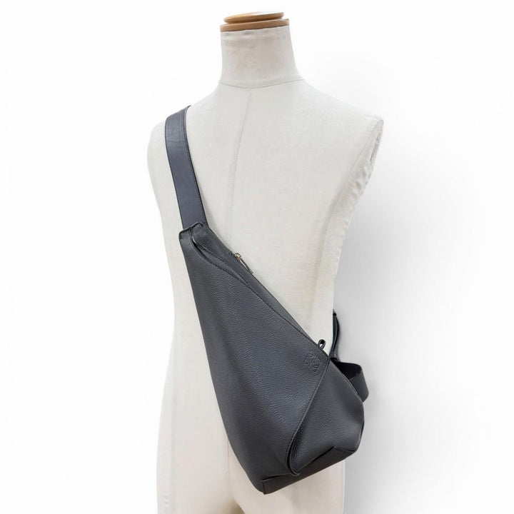 Excellent LOEWE Sling bag Anton Sling Cross Anagram logo gray leather B511A09X12