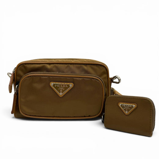 Excellent PRADA Shoulder Bag Brown Nylon mens 2VH172