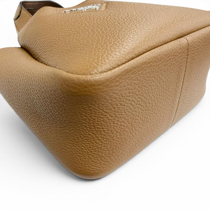 Excellent PRADA Handbag Leather mini handbag Metal lettering logo caramel 1BA349