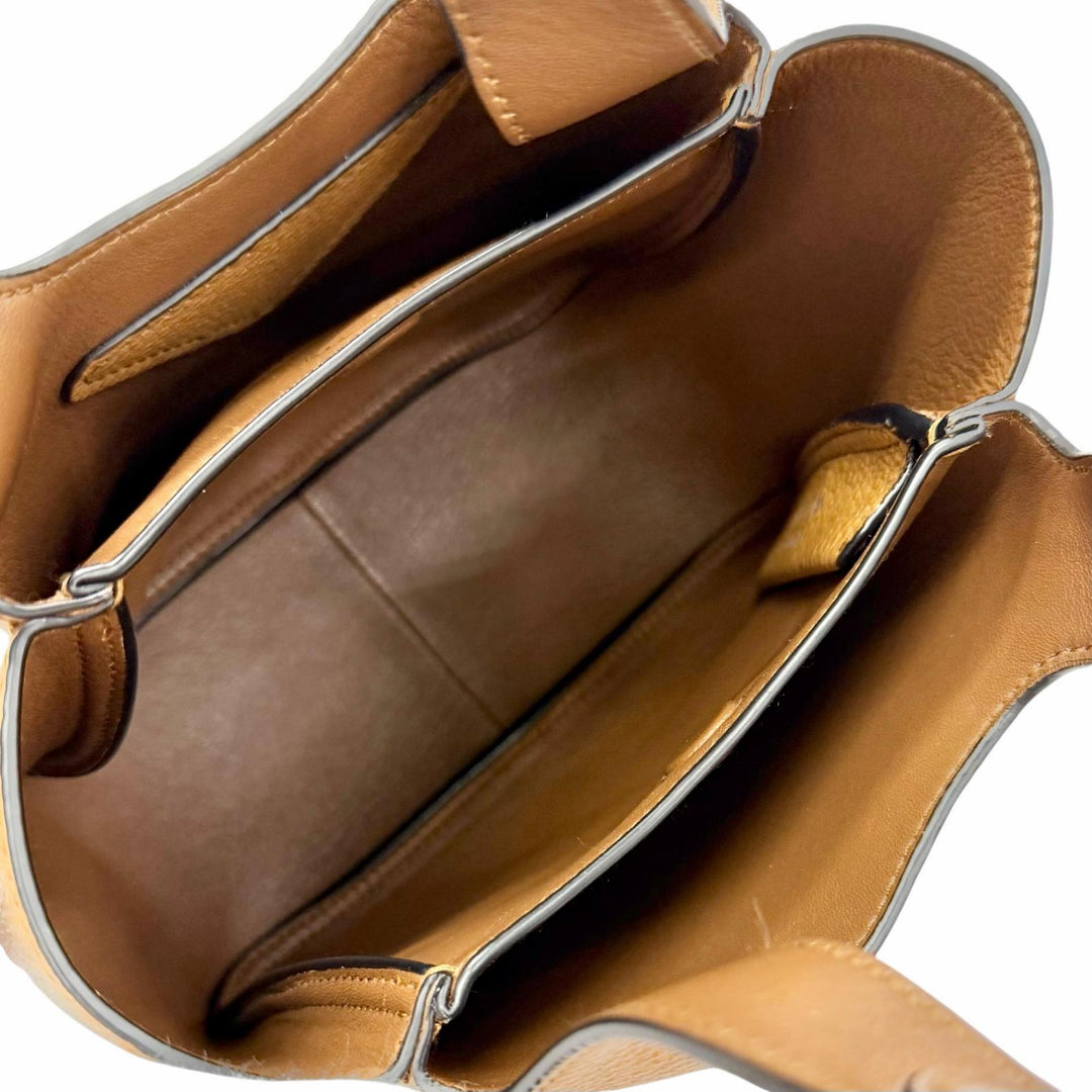 Excellent PRADA Handbag Leather mini handbag Metal lettering logo caramel 1BA349