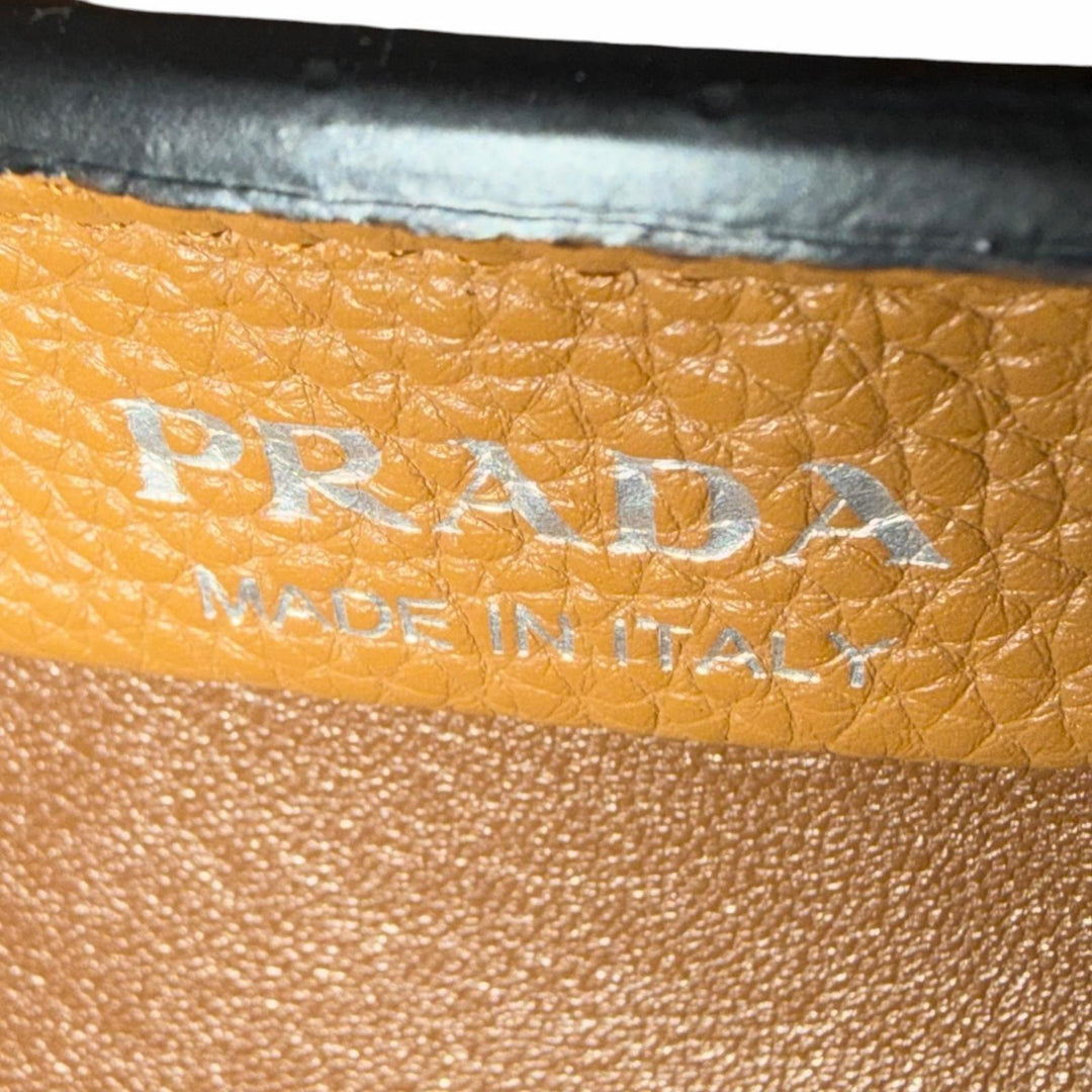 Excellent PRADA Handbag Leather mini handbag Metal lettering logo caramel 1BA349