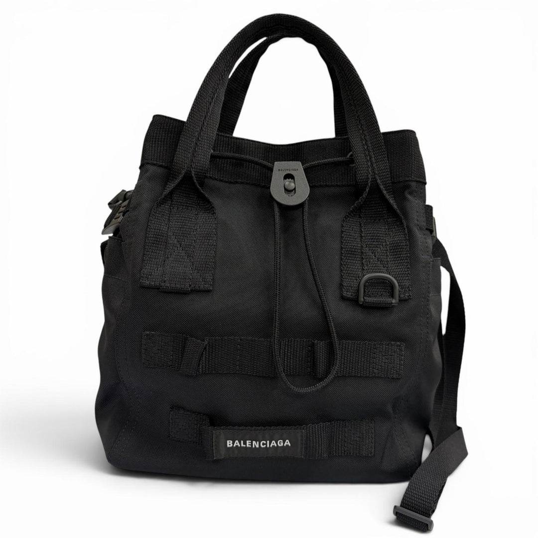 Excellent BALENCIAGA Tote Bag ARMY Small 2WAY black Nylon mens 644029