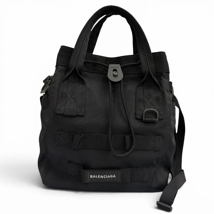Excellent BALENCIAGA Tote Bag ARMY Small 2WAY black Nylon mens 644029