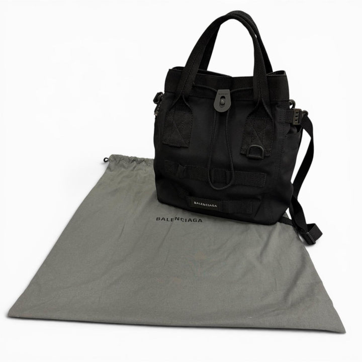 Excellent BALENCIAGA Tote Bag ARMY Small 2WAY black Nylon mens 644029