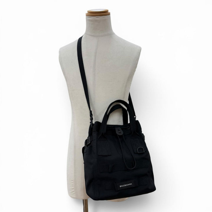 Excellent BALENCIAGA Tote Bag ARMY Small 2WAY black Nylon mens 644029