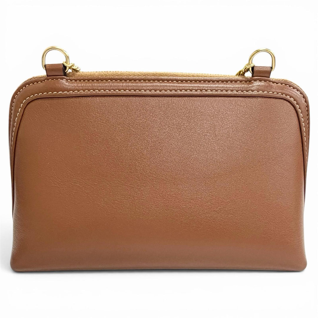Great CELINE Shoulder Bag Cuir Triomphe Chain Clutch Tan Smooth scarf skin
