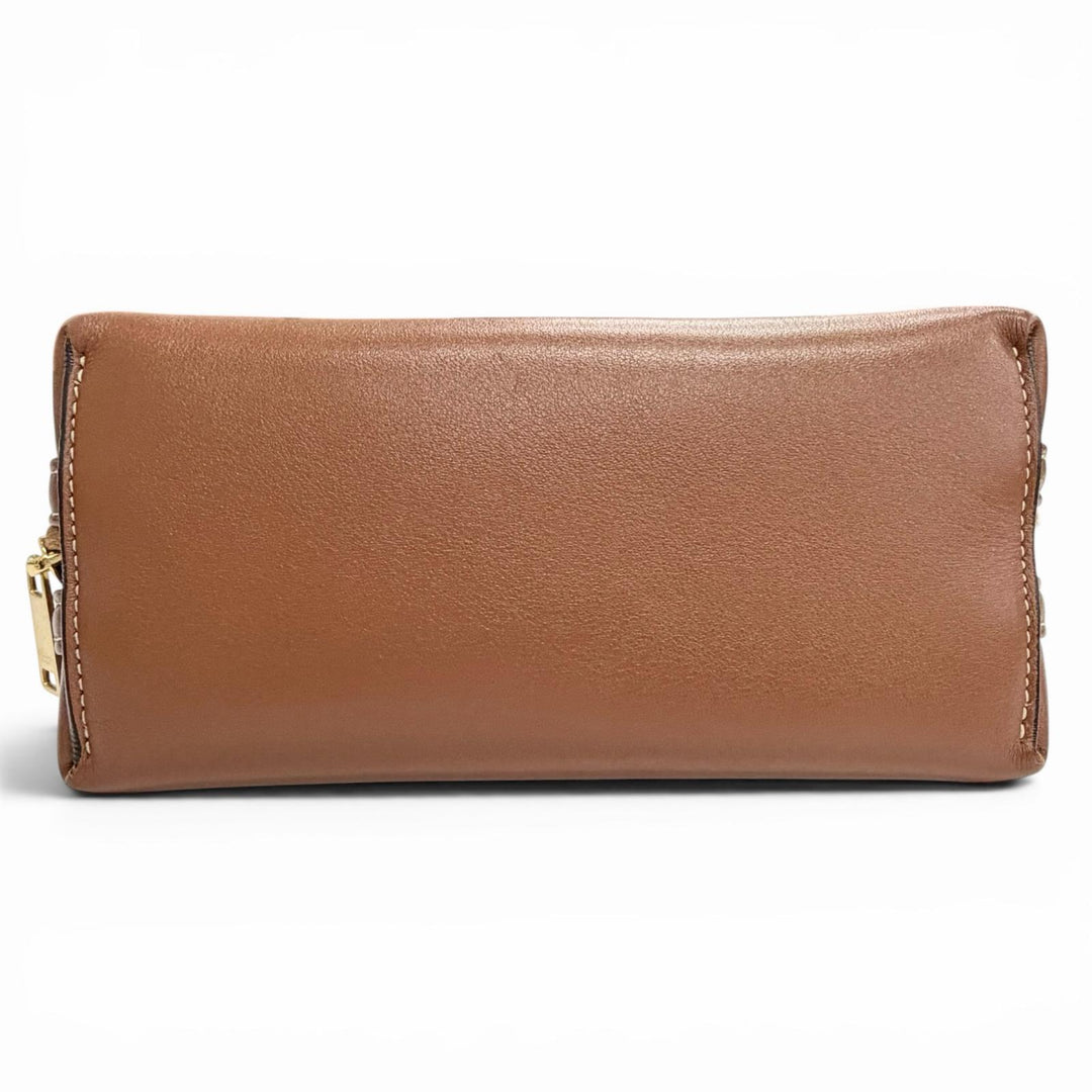 Great CELINE Shoulder Bag Cuir Triomphe Chain Clutch Tan Smooth scarf skin