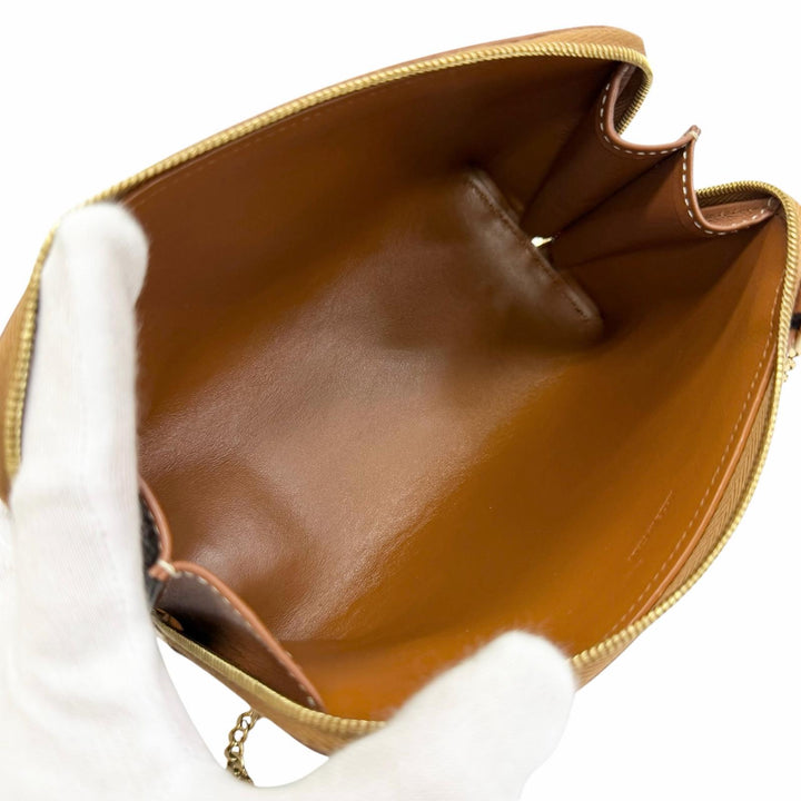 Great CELINE Shoulder Bag Cuir Triomphe Chain Clutch Tan Smooth scarf skin