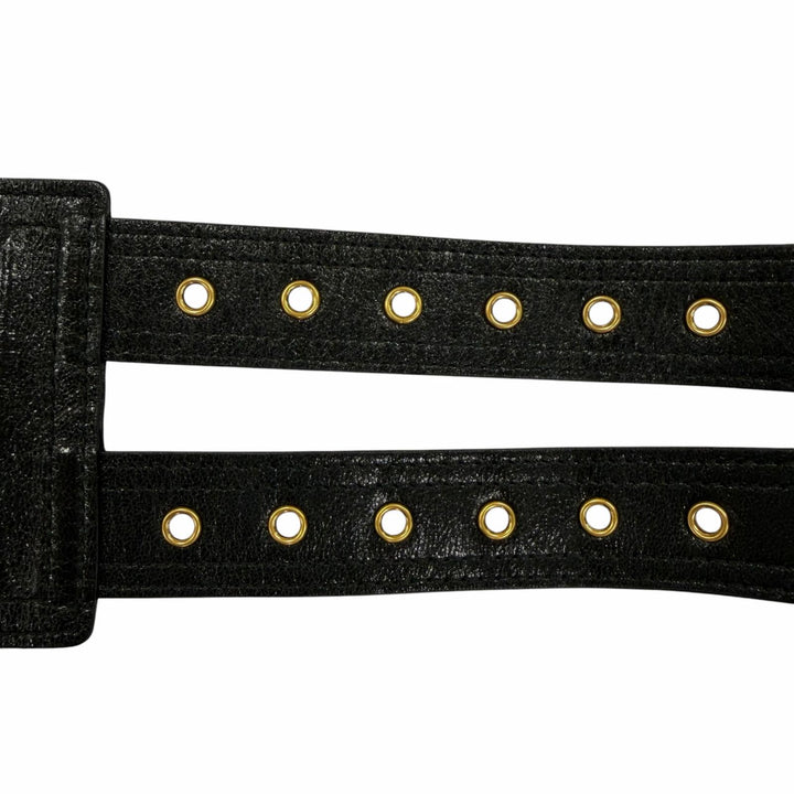 Excellent Christian Dior belt Logo Metal Saddle Leather blackWomen 35-MA-0169