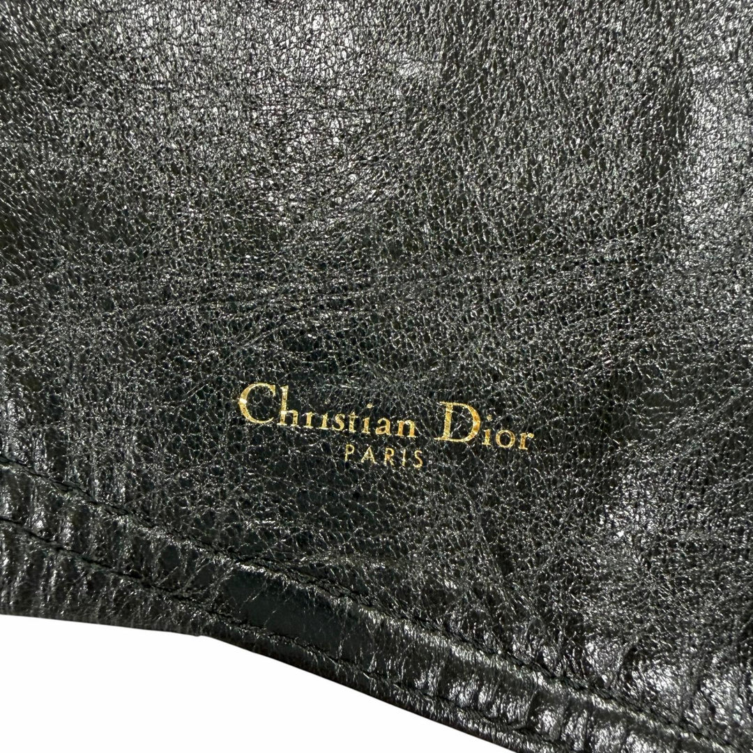 Excellent Christian Dior belt Logo Metal Saddle Leather blackWomen 35-MA-0169