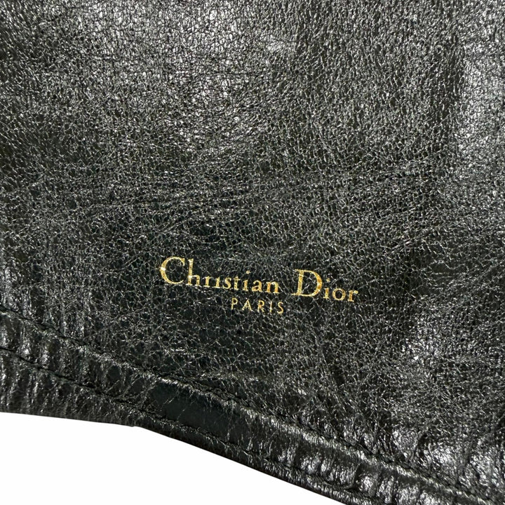 Excellent Christian Dior belt Logo Metal Saddle Leather blackWomen 35-MA-0169