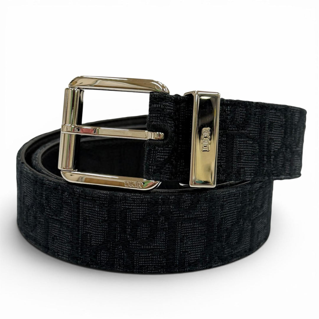 Great DIOR belt Oblique pin buckle black canvas mens