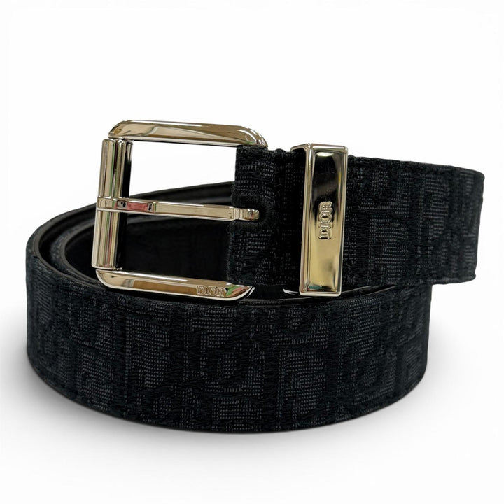 Great DIOR belt Oblique pin buckle black canvas mens