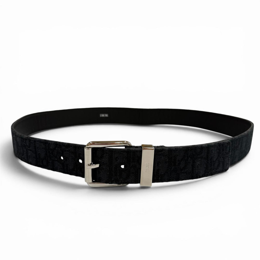 Great DIOR belt Oblique pin buckle black canvas mens