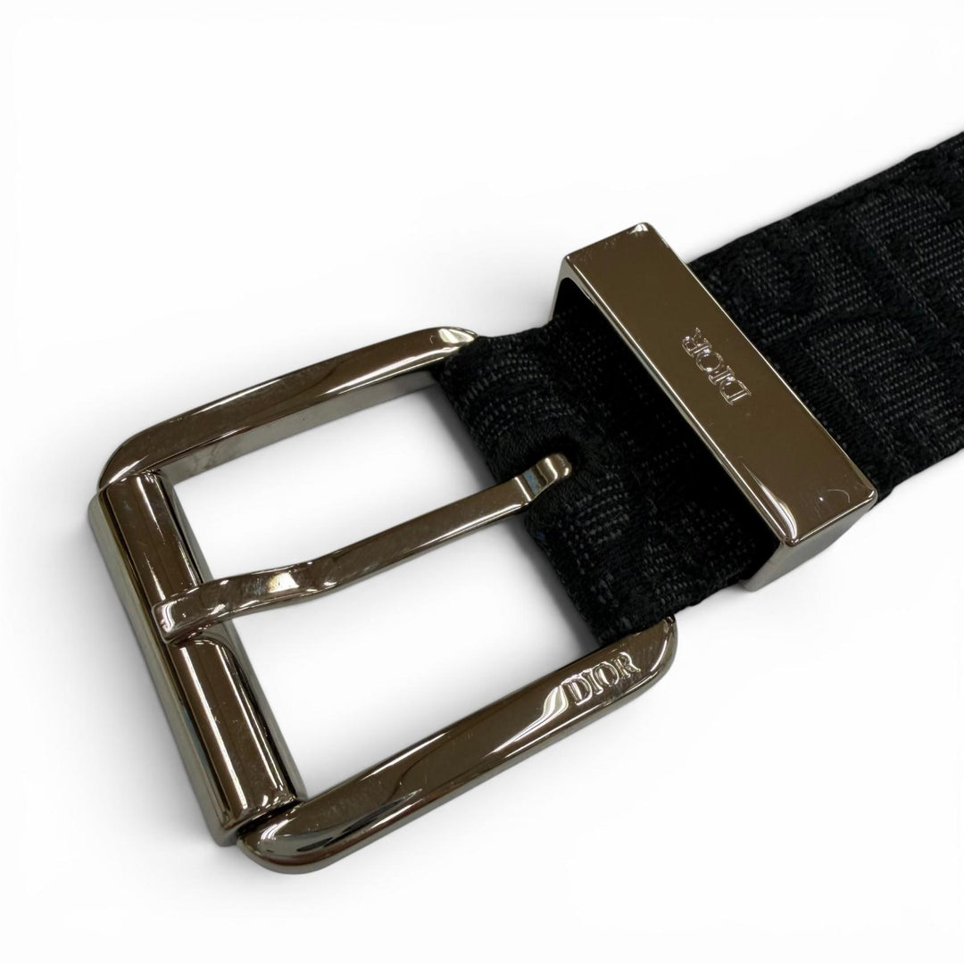 Great DIOR belt Oblique pin buckle black canvas mens