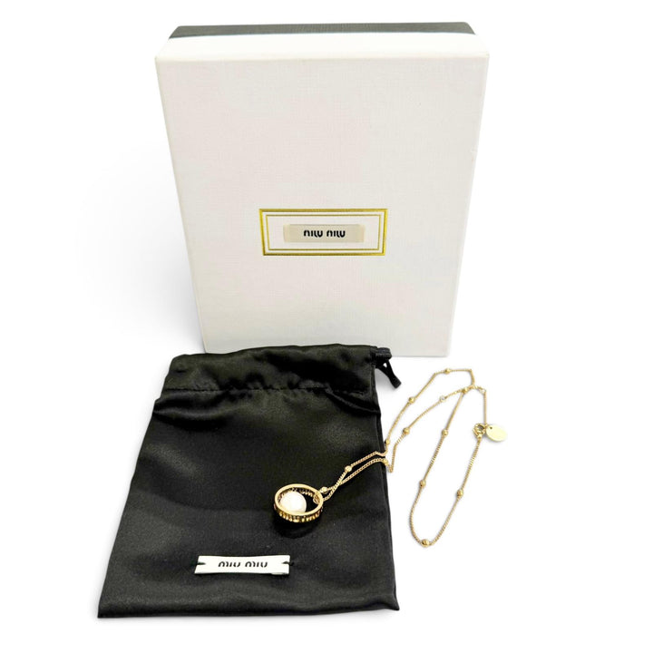 Great MIUMIU Necklace Logo Faux Pearl Chain gold Gold Plated Women 5JC756