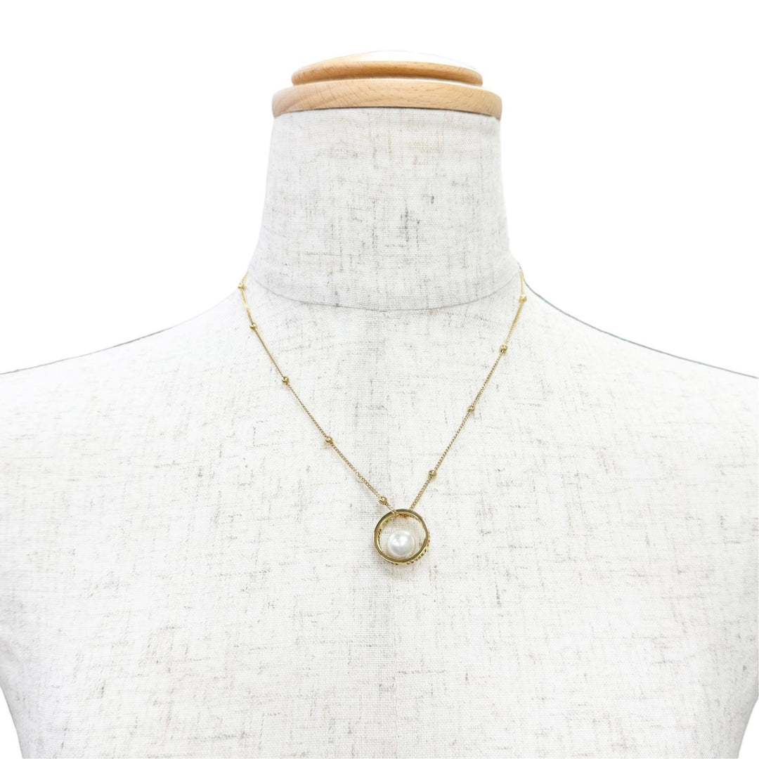 Great MIUMIU Necklace Logo Faux Pearl Chain gold Gold Plated Women 5JC756