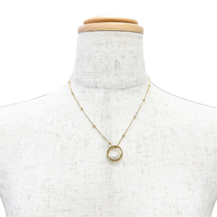 Great MIUMIU Necklace Logo Faux Pearl Chain gold Gold Plated Women 5JC756
