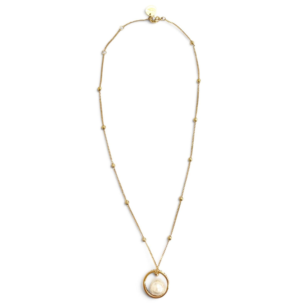 Great MIUMIU Necklace Logo Faux Pearl Chain gold Gold Plated Women 5JC756