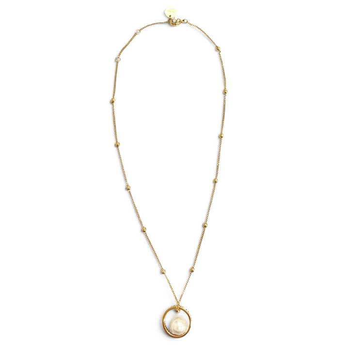 Great MIUMIU Necklace Logo Faux Pearl Chain gold Gold Plated Women 5JC756